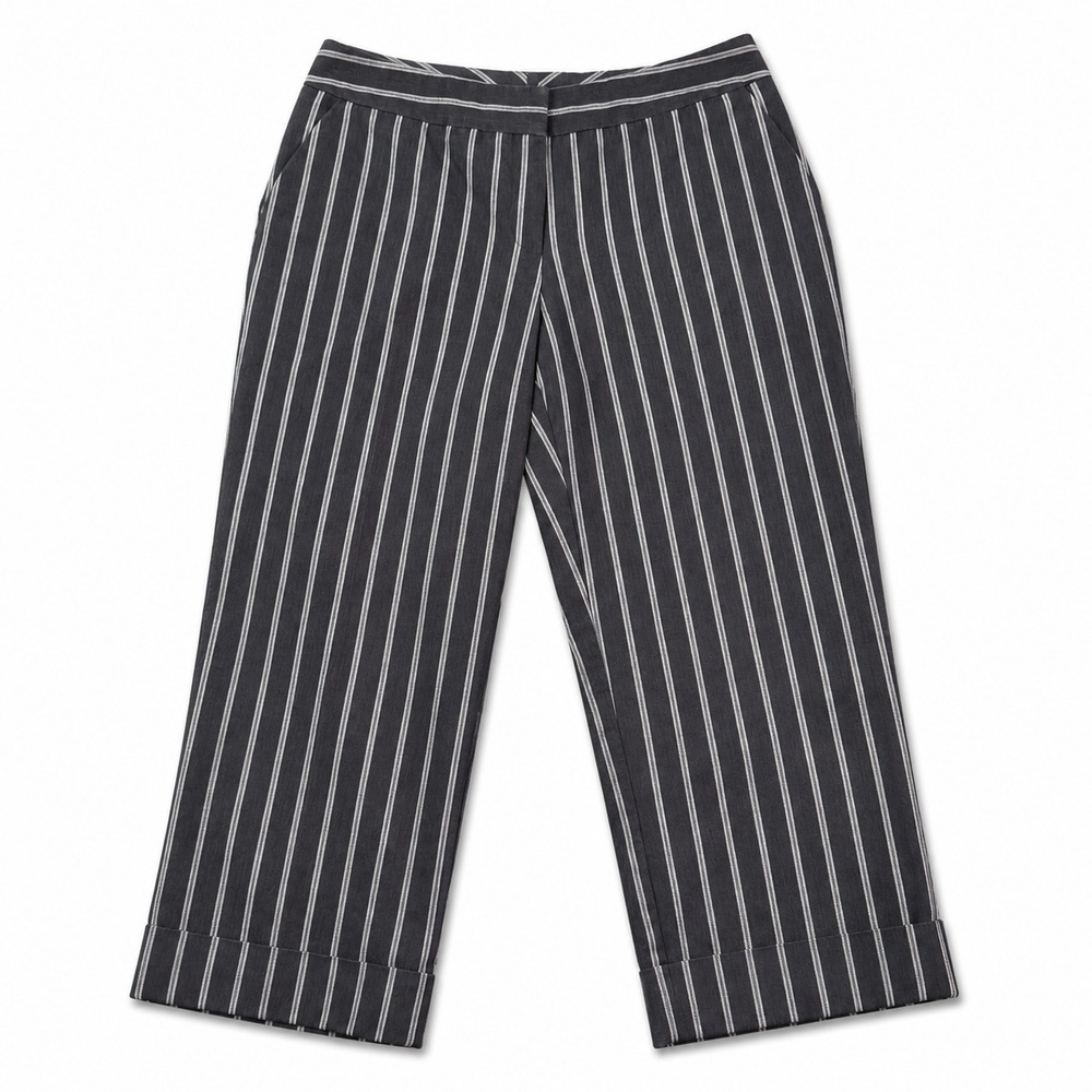 Apostrophe Capri Pants Womens 12 Gray Pinstripe Cuffed Career Crop Stretch